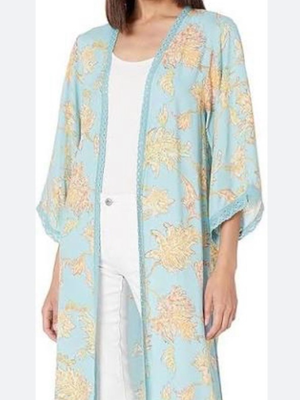 Jessica Simpson Light Blue Floral Lace-Trim Cardigan